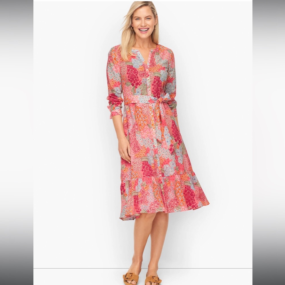 Talbots Pink Multicolor Clustered Garden Floral Print‎ Shirtdress Women’s 6P